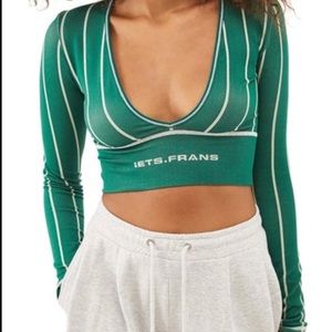 IETS FRANS Josie Strip Long Sleeve Crop Top in Green